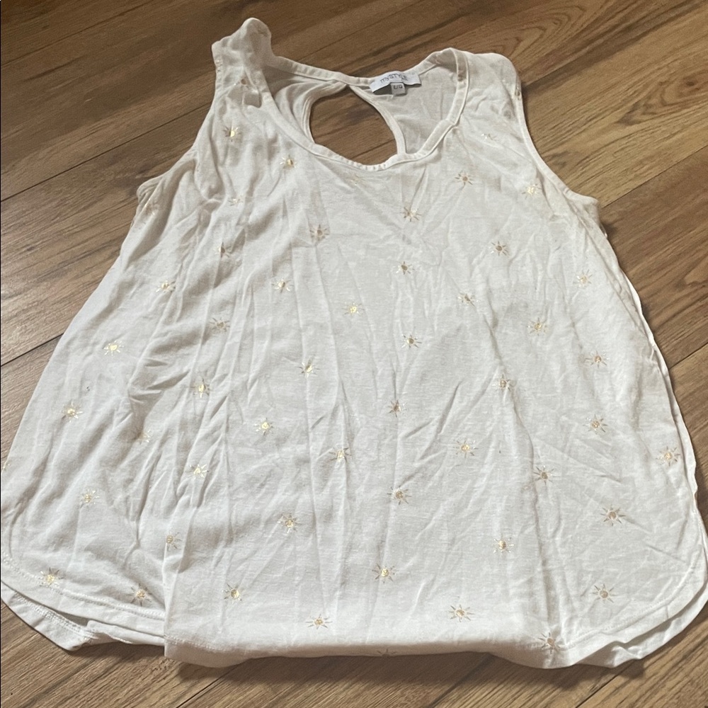 White Sleeveless Top with Gold Accents (Bin A) - Picture 1 of 3
